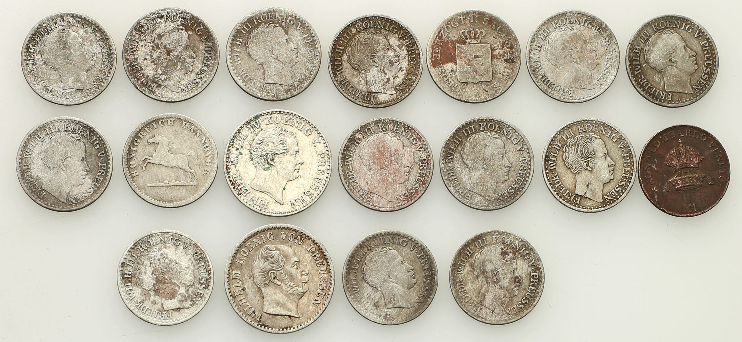 Niemcy, Prusy, Braunschweig-Calenberg, Saksonia 1 do 2 1/2 silbergroschen, 1822-1862, zestaw 18 monet